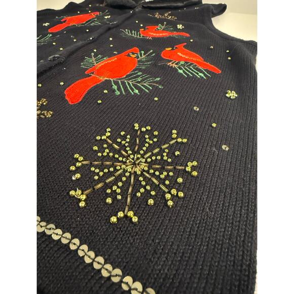 Kim Rogers Christmas Cardinal Button Down Vest with Removable Fur Collar Size PL - Picture 4 of 8